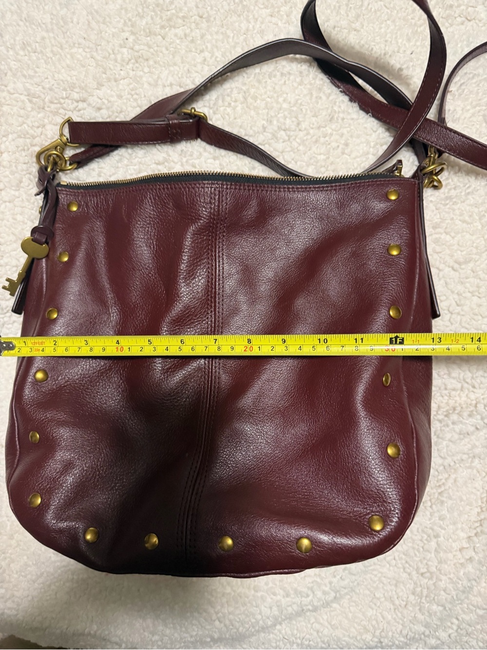 Fossil Leather Hobo Shoulder Bag - Burgundy with Gold Studs - Picture 8 of 10